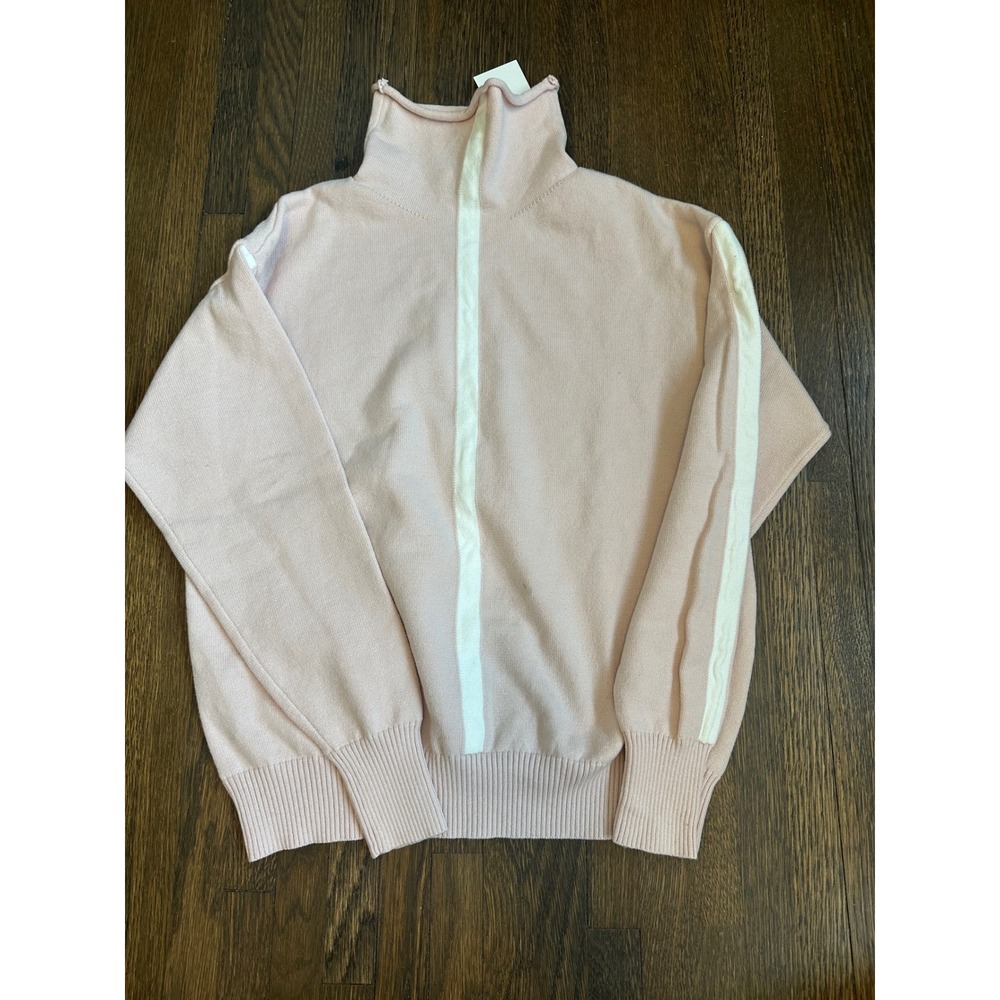 Made With Heart Pink Turtleneck Sweater White Stripe Long Sleeve Small NEW